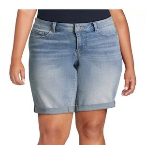 Women's Double Rolled Cuff Denim Bermuda Shorts, Size 18, 2X